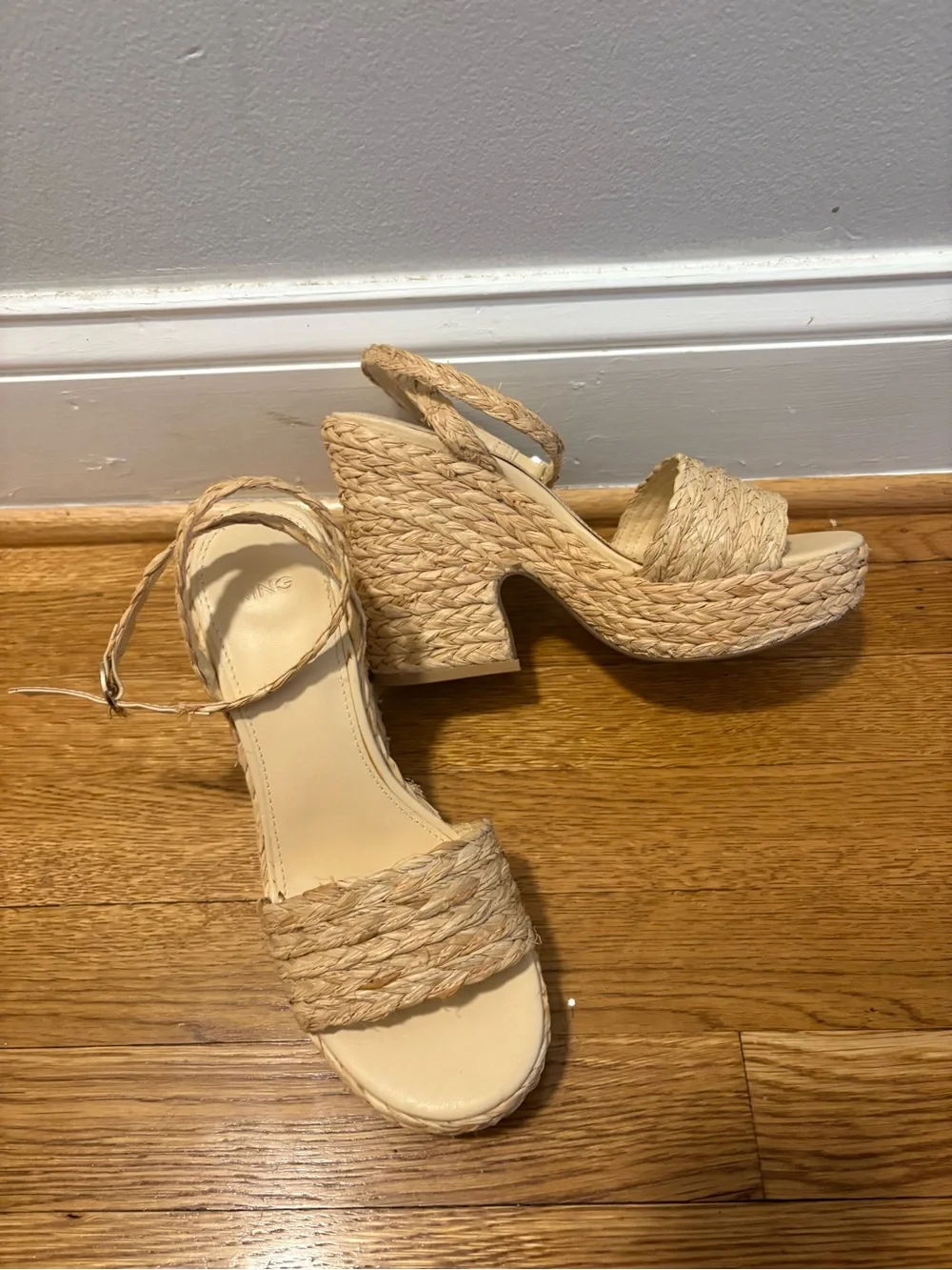 Mango Woven Platform Ankle-Strap Sandals - Tan